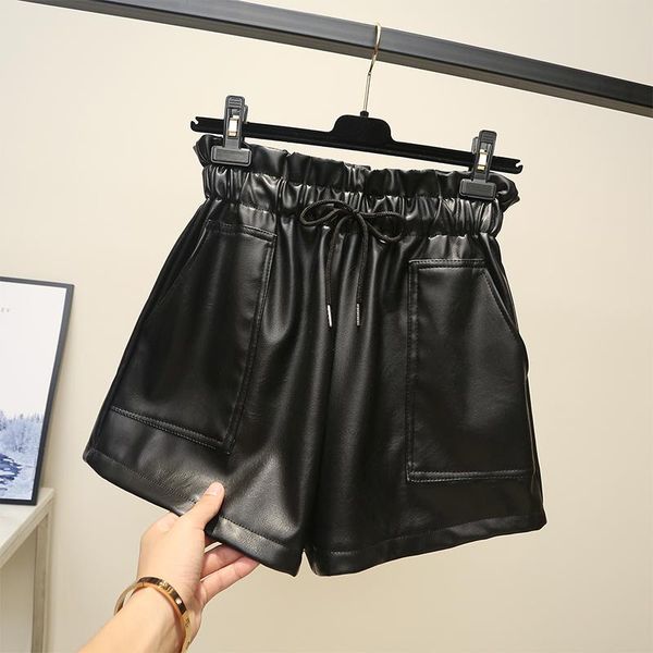 women's shorts high waist leather 2021 pu autumn and winter wide legs wear loose casual korean boots, White;black
women's shorts high waist leather 2021 pu autumn and winter wide legs wear loose casual korean boots, White;black