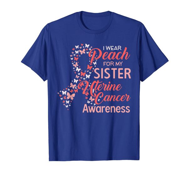 i wear peach for my sister uterine cancer awareness clothing t-shirt, White;black