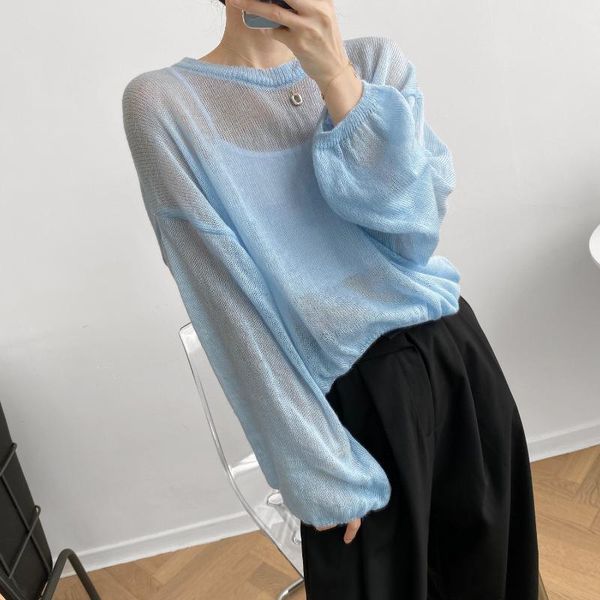 women's sweaters early autumn 2021 fall thin long sleeve knitwear women and pullovers semi transparent knit, White;black
women's sweaters early autumn 2021 fall thin long sleeve knitwear women and pullovers semi transparent knit, White;black