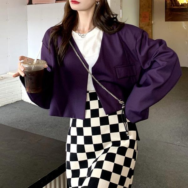 women's suits & blazers korean purple blazer jacket women elegant slim thin cropped suit coat vintage pocket casual streetwear long sle, White;black
women's suits & blazers korean purple blazer jacket women elegant slim thin cropped suit coat vintage pocket casual streetwear long sle, White;black