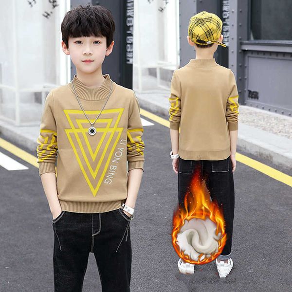 boys girls sweater knitting cotton 2021 pullover warm winter autumn plus thicken velvet baby kids teenagers children clothing y1024, Blue