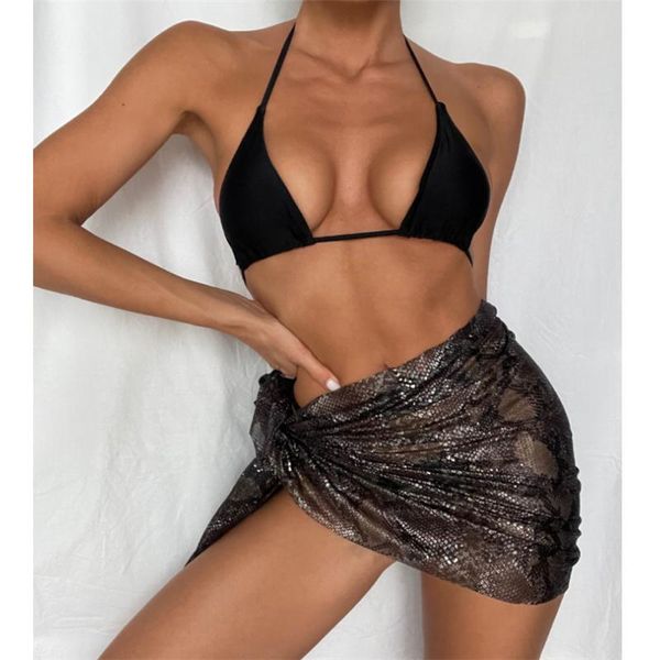 women's swimwear triangle women three-pieces solid black bikini mujer 2021 snake print cover up beachwear swimsuit biquini, White;black
women's swimwear triangle women three-pieces solid black bikini mujer 2021 snake print cover up beachwear swimsuit biquini, White;black