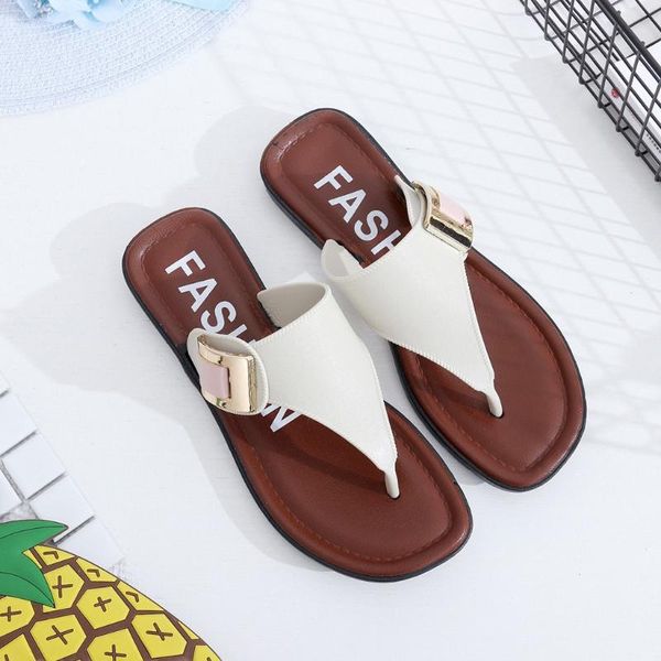 slippers 2021 women beach flip flops buckle sandals summer home solid casual shoes female flat, Black