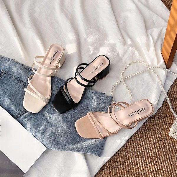 sandals fashionable sands women's mid heel chunky 2021 summer ladies two-way temperament outer wear large size, Black 
sandals fashionable sands women's mid heel chunky 2021 summer ladies two-way temperament outer wear large size, Black