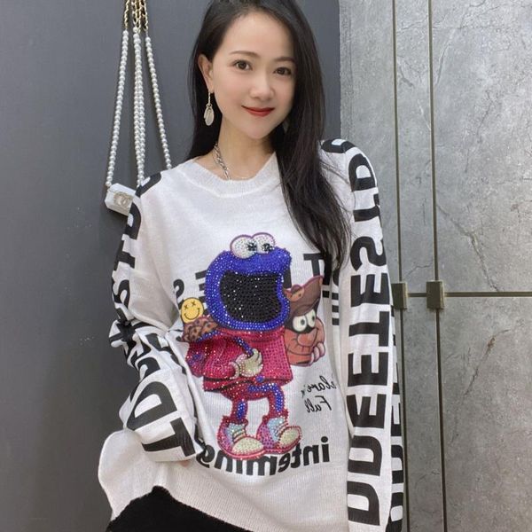women's sweaters cartoon sequins white sweater autumn letter printed jumper women street wear casual knitting, White;black
women's sweaters cartoon sequins white sweater autumn letter printed jumper women street wear casual knitting, White;black