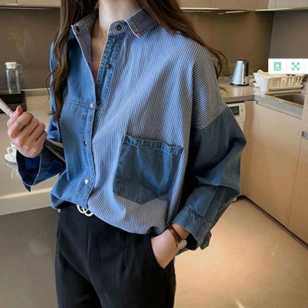 women's blouses & shirts spring long style turn-down collar cardigan shirt casual fashion patchwork blouse with pockets autumn loose si, White
women's blouses & shirts spring long style turn-down collar cardigan shirt casual fashion patchwork blouse with pockets autumn loose si, White
