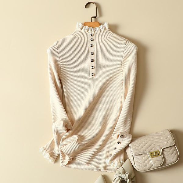 women's sweaters ruffles knitted button women sweater and pullovers solid elegant office lady slim pulls outwear, White;black
women's sweaters ruffles knitted button women sweater and pullovers solid elegant office lady slim pulls outwear, White;black