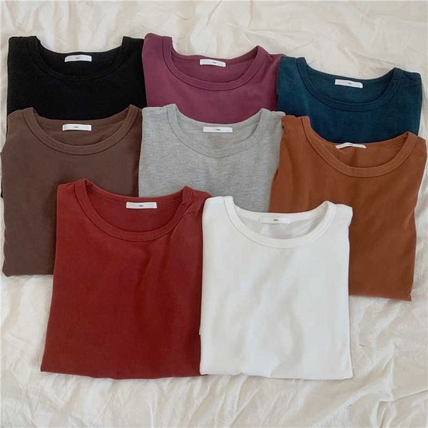 8 color solid short-sleeved cotton tshirt women's korean slim o-neck short summer white black 210607
8 color solid short-sleeved cotton tshirt women's korean slim o-neck short summer white black 210607
