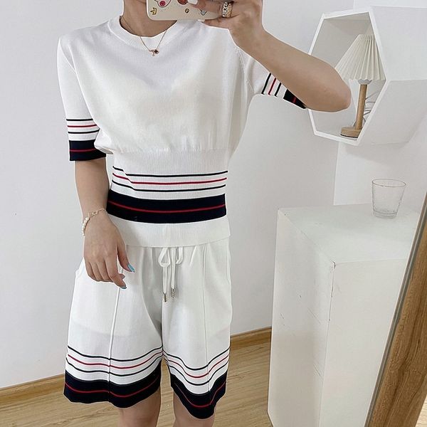 tb ice silk knitted sportswear women's new summer slim fit contrast color stripe thin short sleeve shorts casual two-piece set, Gray
tb ice silk knitted sportswear women's new summer slim fit contrast color stripe thin short sleeve shorts casual two-piece set, Gray