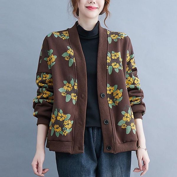 women's jackets women casual arrival 2021 autumn winter vintage style v-neck floral print loose female warm outerwear coats b1344, Black;brown
women's jackets women casual arrival 2021 autumn winter vintage style v-neck floral print loose female warm outerwear coats b1344, Black;brown