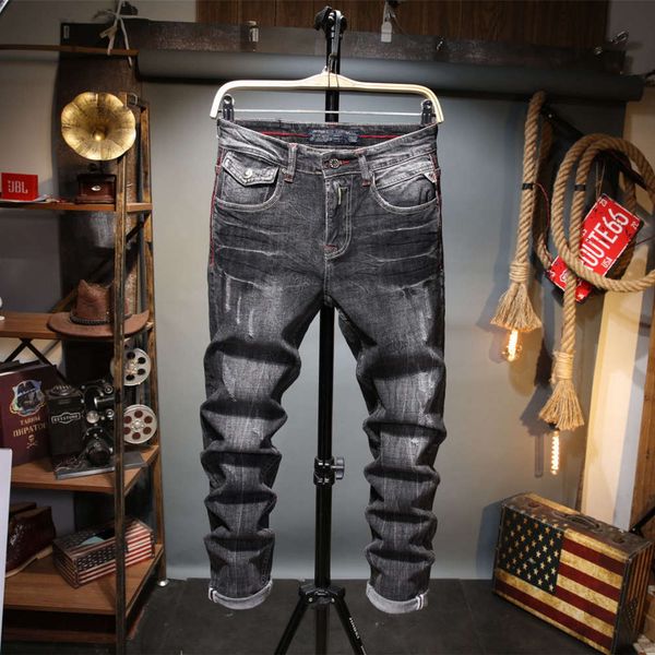black gray high-end jeans fashion brand autumn and winter new slim cat beard elastic casual men's pants, Blue
black gray high-end jeans fashion brand autumn and winter new slim cat beard elastic casual men's pants, Blue