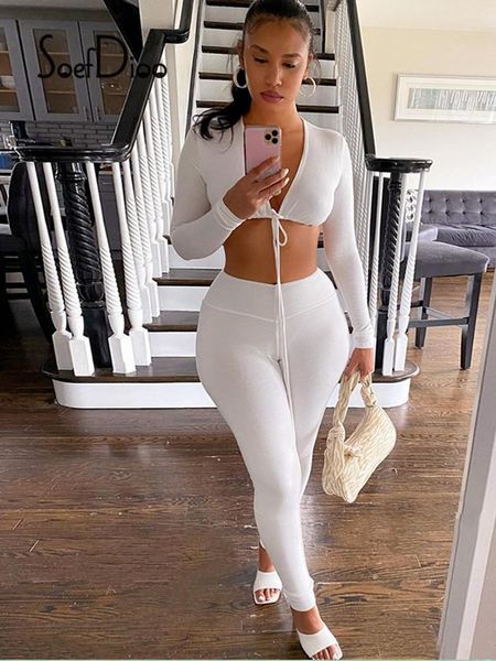 women's two piece pants soefdioo long sleeve lace-up crop and slim 2 sets women outftis fashion streetwear fall 2021 fitness tracksuits, White
women's two piece pants soefdioo long sleeve lace-up crop and slim 2 sets women outftis fashion streetwear fall 2021 fitness tracksuits, White