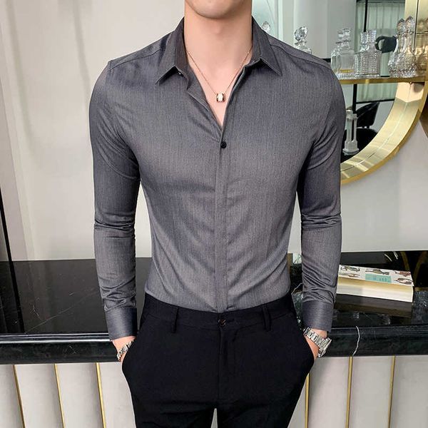men business shirt solid casual slim fit long sleeve shirts dress shirt male streetwear camisa social masculina 210527, White;black
men business shirt solid casual slim fit long sleeve shirts dress shirt male streetwear camisa social masculina 210527, White;black