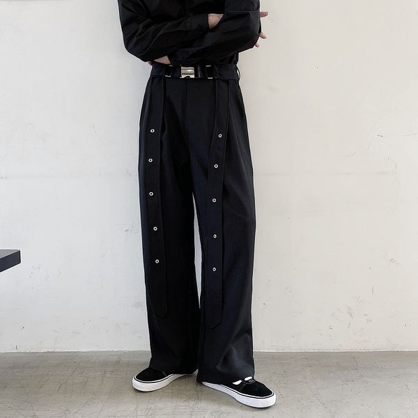 men's pants men ribbon belt casual straight wide leg pant male streetwear fashion loose punk gothic trousers stage show t023, Black
men's pants men ribbon belt casual straight wide leg pant male streetwear fashion loose punk gothic trousers stage show t023, Black