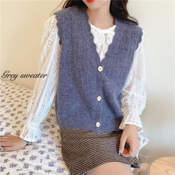women's vests soft wool sweater vest women 2021 autumn korean style vintage single breasted v neck sleeveless cardigan knitted tank t5, Black;white
women's vests soft wool sweater vest women 2021 autumn korean style vintage single breasted v neck sleeveless cardigan knitted tank t5, Black;white