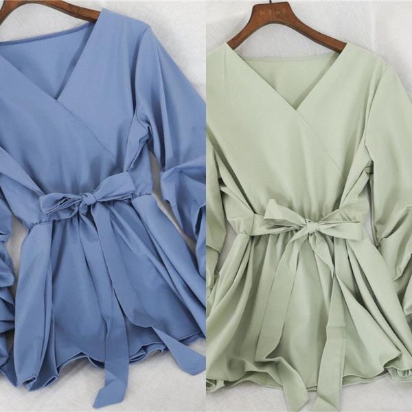 women's blouses & shirts spring women elegant long lantern sleeve chiffon blouse female casual color v-neck belted knot shirt, White
women's blouses & shirts spring women elegant long lantern sleeve chiffon blouse female casual color v-neck belted knot shirt, White