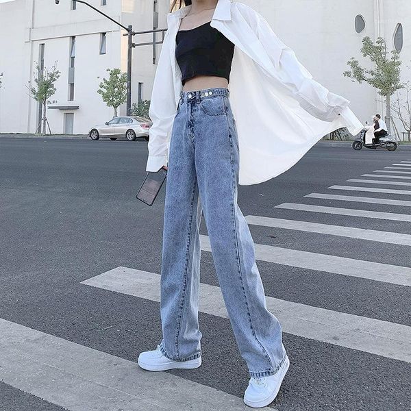 light-colored high-waisted jeans women's spring straight loose and thin 2021 drape mopping wide-leg pants, Blue
light-colored high-waisted jeans women's spring straight loose and thin 2021 drape mopping wide-leg pants, Blue