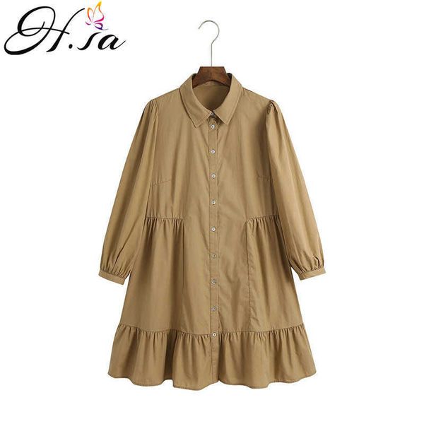 h.sa ruffles dress women summer long sleeve vestidos oversized khaki pleated vestidos pure cotton turn down collar dress 210716, Black;gray
h.sa ruffles dress women summer long sleeve vestidos oversized khaki pleated vestidos pure cotton turn down collar dress 210716, Black;gray
