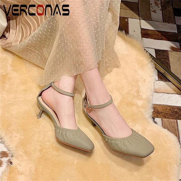 verconas spring summer ankle strap women sandals elegant concise pleated genuine leather new shoes woman square toe high heels, Black
verconas spring summer ankle strap women sandals elegant concise pleated genuine leather new shoes woman square toe high heels, Black