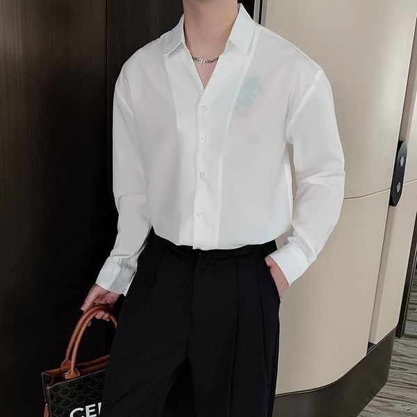 men's casual shirts white v-neck stylish clothing for young mens england vintage streetwear dinner party wear social gentleman dress of, White;black
men's casual shirts white v-neck stylish clothing for young mens england vintage streetwear dinner party wear social gentleman dress of, White;black