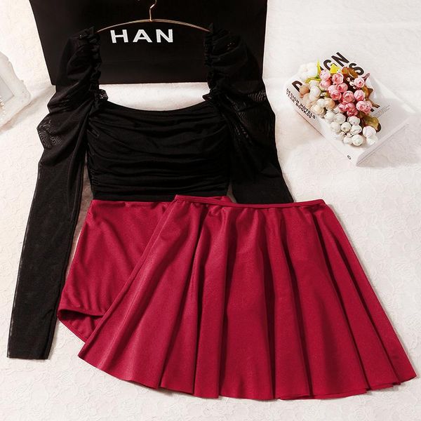 women long sleeve one piece swimwear bandage bathing suit swimming beachwear monokini swimsuit patchwork bodysuit with skirt
women long sleeve one piece swimwear bandage bathing suit swimming beachwear monokini swimsuit patchwork bodysuit with skirt