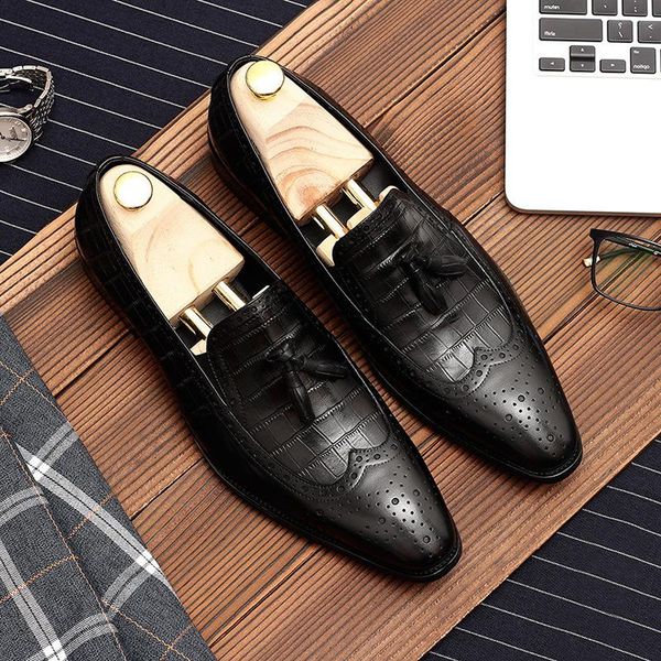 dress shoes business layer leather men's genuine, Black