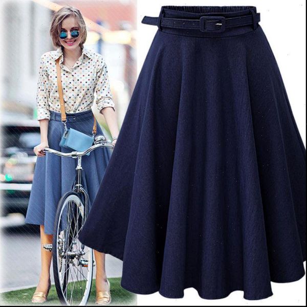 2021 summer autumn women denim jeans skirts a line casual skirt high elastic waist streetwear midi pleated female clothing, Black 
2021 summer autumn women denim jeans skirts a line casual skirt high elastic waist streetwear midi pleated female clothing, Black