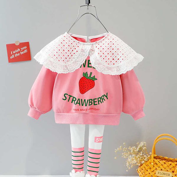 bear leader kids strawberry letter print clothes fashion lace collar t-shirt and stripe leggings suit toddler baby girl clothing y0909, White
bear leader kids strawberry letter print clothes fashion lace collar t-shirt and stripe leggings suit toddler baby girl clothing y0909, White
