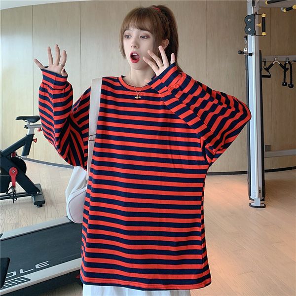 2021 new women's long sleeve t-shirt, loose round neck, stripe printing, korean style, leisure fashion, autumn and winter, kwe4, White
2021 new women's long sleeve t-shirt, loose round neck, stripe printing, korean style, leisure fashion, autumn and winter, kwe4, White