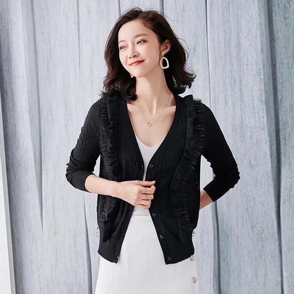 women's knits & tees short knitted cardigan 2021 spring and autumn loose thin single breasted long sleeve sweater coat, White
women's knits & tees short knitted cardigan 2021 spring and autumn loose thin single breasted long sleeve sweater coat, White