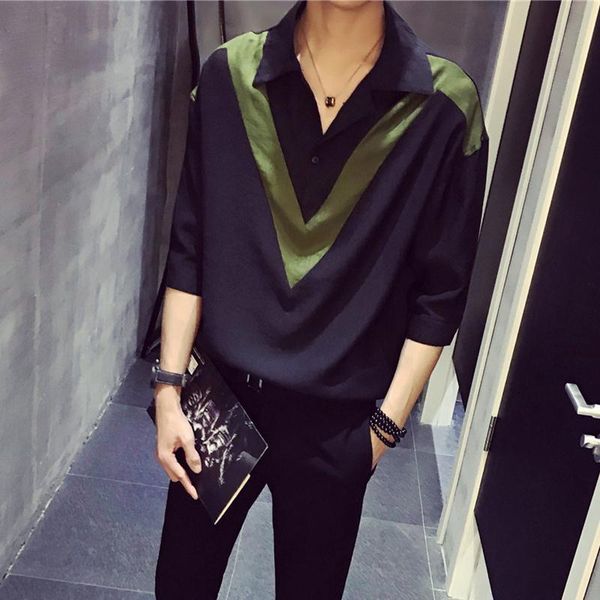 men's casual shirts summer three-quarter sleeve v-neck loose linen shirt trend korean pullover, White;black
men's casual shirts summer three-quarter sleeve v-neck loose linen shirt trend korean pullover, White;black