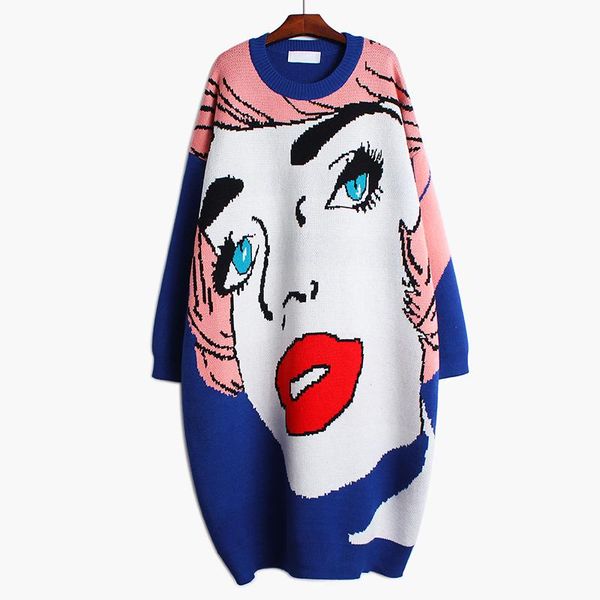 women's sweaters fashion oversized knitting long dress mujer 2021 autumn winter tide print o-neck bright color female loose streetwear, White;black
women's sweaters fashion oversized knitting long dress mujer 2021 autumn winter tide print o-neck bright color female loose streetwear, White;black