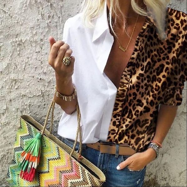 women summer shirt v neck lapel leopard print contrast women long sleeve shirt casual ladies plus size, White
women summer shirt v neck lapel leopard print contrast women long sleeve shirt casual ladies plus size, White