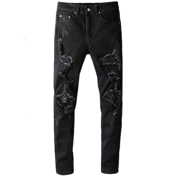 new men's male trousers fashion high street black leather patch hole jeans men slim thin denim pants kzgx, Blue
new men's male trousers fashion high street black leather patch hole jeans men slim thin denim pants kzgx, Blue