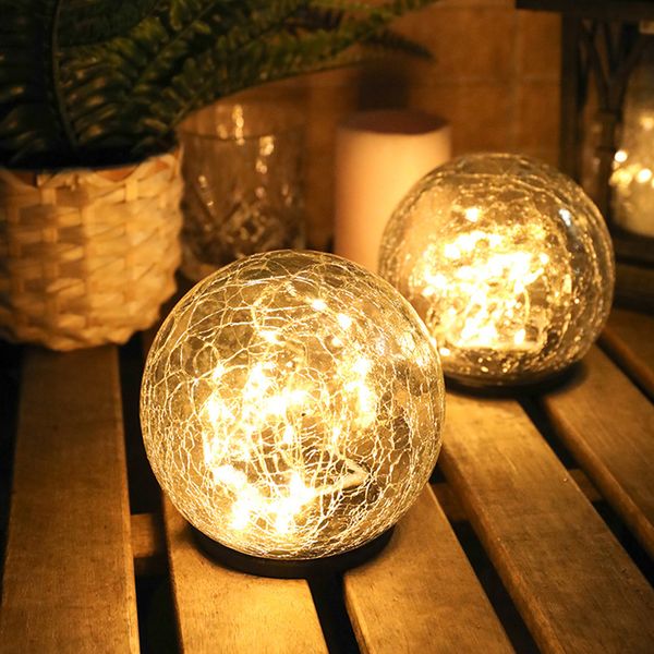 

2021 new decorao do jardim bola de vidro crack terra luz solar led gramado lmpada prova dwaterproof gua ao ar livre paisagem ptio sgl8