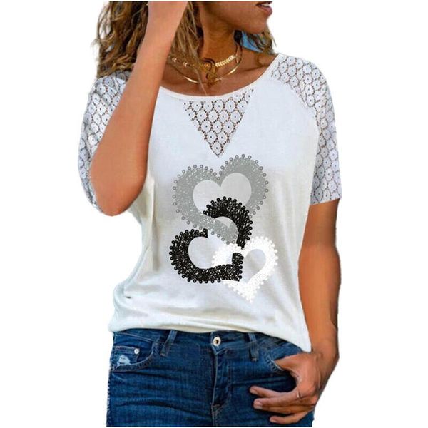 women's t-shirt summer tees women casual round neck lace patchwork hollow out short sleeve heart print shirt ladies white
women's t-shirt summer tees women casual round neck lace patchwork hollow out short sleeve heart print shirt ladies white