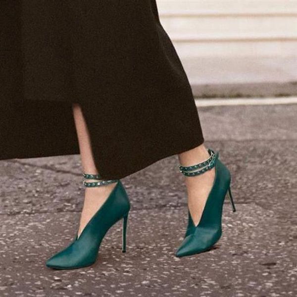 boots designer rivets high heels women pointed toe ankle strap green for studded stiletto shoes, Black
boots designer rivets high heels women pointed toe ankle strap green for studded stiletto shoes, Black