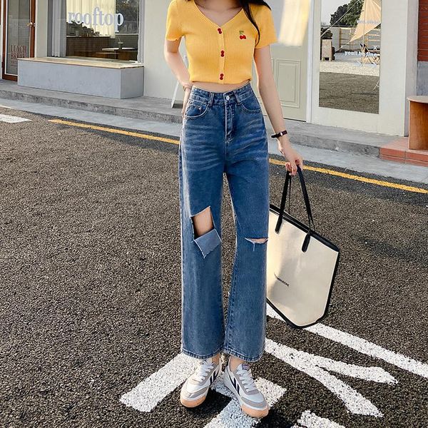 women's jeans high waist ripped trousers 2021 summer fashion hole pants loose straight denim washed female, Blue
women's jeans high waist ripped trousers 2021 summer fashion hole pants loose straight denim washed female, Blue