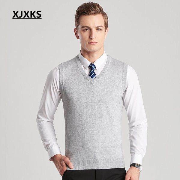 men's vests xjxks 2021 autumn winter fashion v-neck men vest comfortable cashmere knitted sleeveless sweater women pullover, Black;white
men's vests xjxks 2021 autumn winter fashion v-neck men vest comfortable cashmere knitted sleeveless sweater women pullover, Black;white