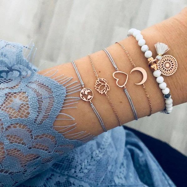 link, chain 5 pcs/set bohemian handmade weave heart moon lotus flower long tassel bracelet sets women grey rope, Black
link, chain 5 pcs/set bohemian handmade weave heart moon lotus flower long tassel bracelet sets women grey rope, Black