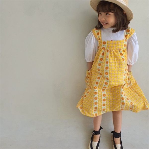 summer arrival girls fashion floral dress kids sleeveless es 210528, Red;yellow