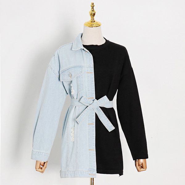 2021 new stitching waist knitted lace sweater autumn and winter loose denim jacket women rsxs, Black;brown
2021 new stitching waist knitted lace sweater autumn and winter loose denim jacket women rsxs, Black;brown