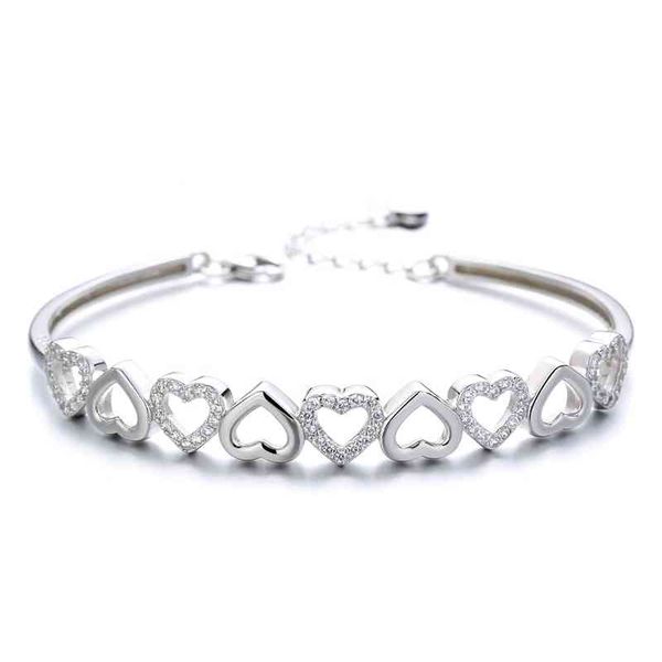 fashion jewelry heart design 925 silver ajustable bangle bracelet women, Golden;silver