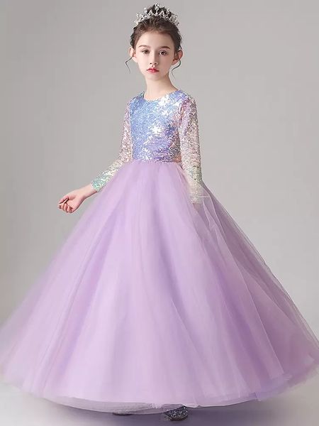 light purple flower girl' dress long sleeves shining sequins fabric with soft lining girls' party gowns, White;blue
light purple flower girl' dress long sleeves shining sequins fabric with soft lining girls' party gowns, White;blue