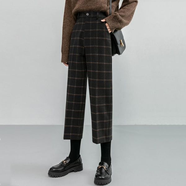 women's pants & capris real s 2021 woolen plaid thick autumn and winter ladies high waist loose casual straight nine-point wide-leg, Black;white
women's pants & capris real s 2021 woolen plaid thick autumn and winter ladies high waist loose casual straight nine-point wide-leg, Black;white
