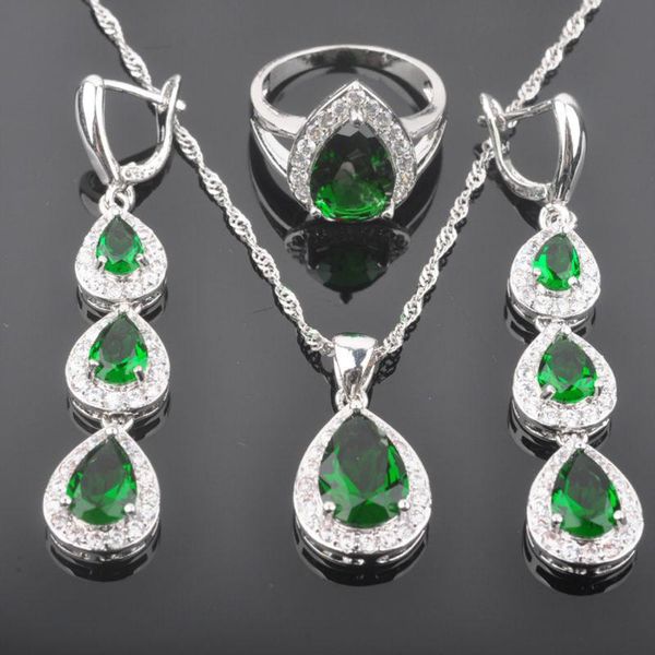 earrings & necklace bridal jewelry sets green cubic zirconia women christmas gift drop pendant rings qz0181, Silver
earrings & necklace bridal jewelry sets green cubic zirconia women christmas gift drop pendant rings qz0181, Silver