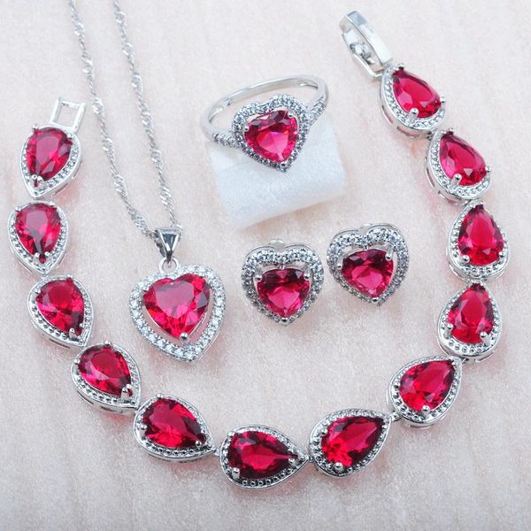 earrings & necklace heart rose red crystal bridal jewelry set cz ring bracelet and for women party gift 2021 mn0731, Silver
earrings & necklace heart rose red crystal bridal jewelry set cz ring bracelet and for women party gift 2021 mn0731, Silver