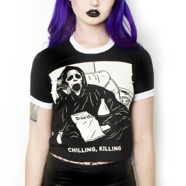 women crop t shirt gothic punk horror movie death tee for girl party tshirt clothes casual streetwear short clothing grunge, White
women crop t shirt gothic punk horror movie death tee for girl party tshirt clothes casual streetwear short clothing grunge, White