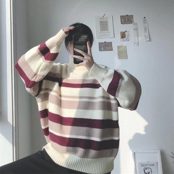 women's sweaters turtleneck sweater autumn and winter thickening 2021 lazy style korean loose wear retro striped inner jacket, White;black
women's sweaters turtleneck sweater autumn and winter thickening 2021 lazy style korean loose wear retro striped inner jacket, White;black