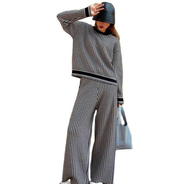 women's two piece pants temperament knitted suit 2021 autumn and winter houndstooth sweater + loose wide-leg two-piece fashion clothing, White
women's two piece pants temperament knitted suit 2021 autumn and winter houndstooth sweater + loose wide-leg two-piece fashion clothing, White